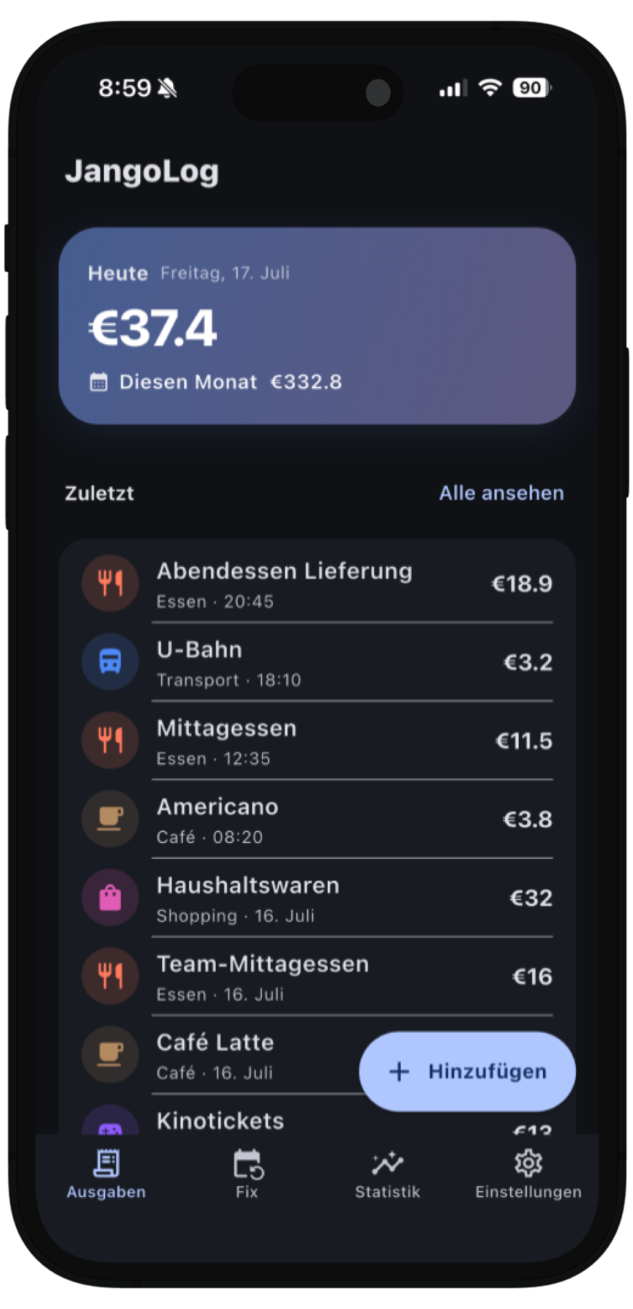JangoLog — Einblicke in die App